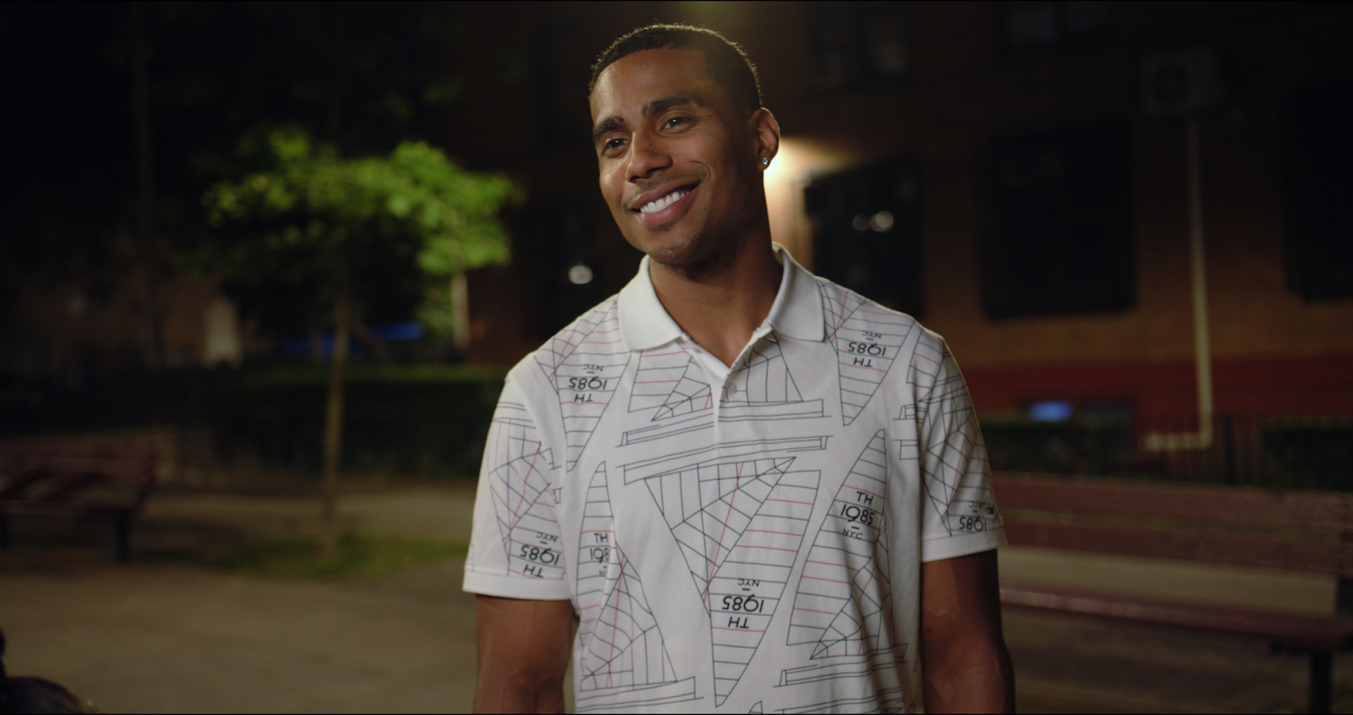 Lead actor on location at night